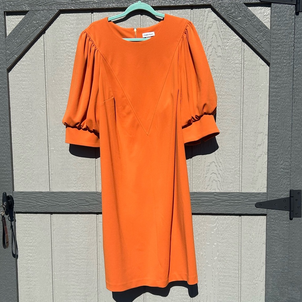 Calvin Klein Vibrant Orange Puff Sleeve Dress 22W